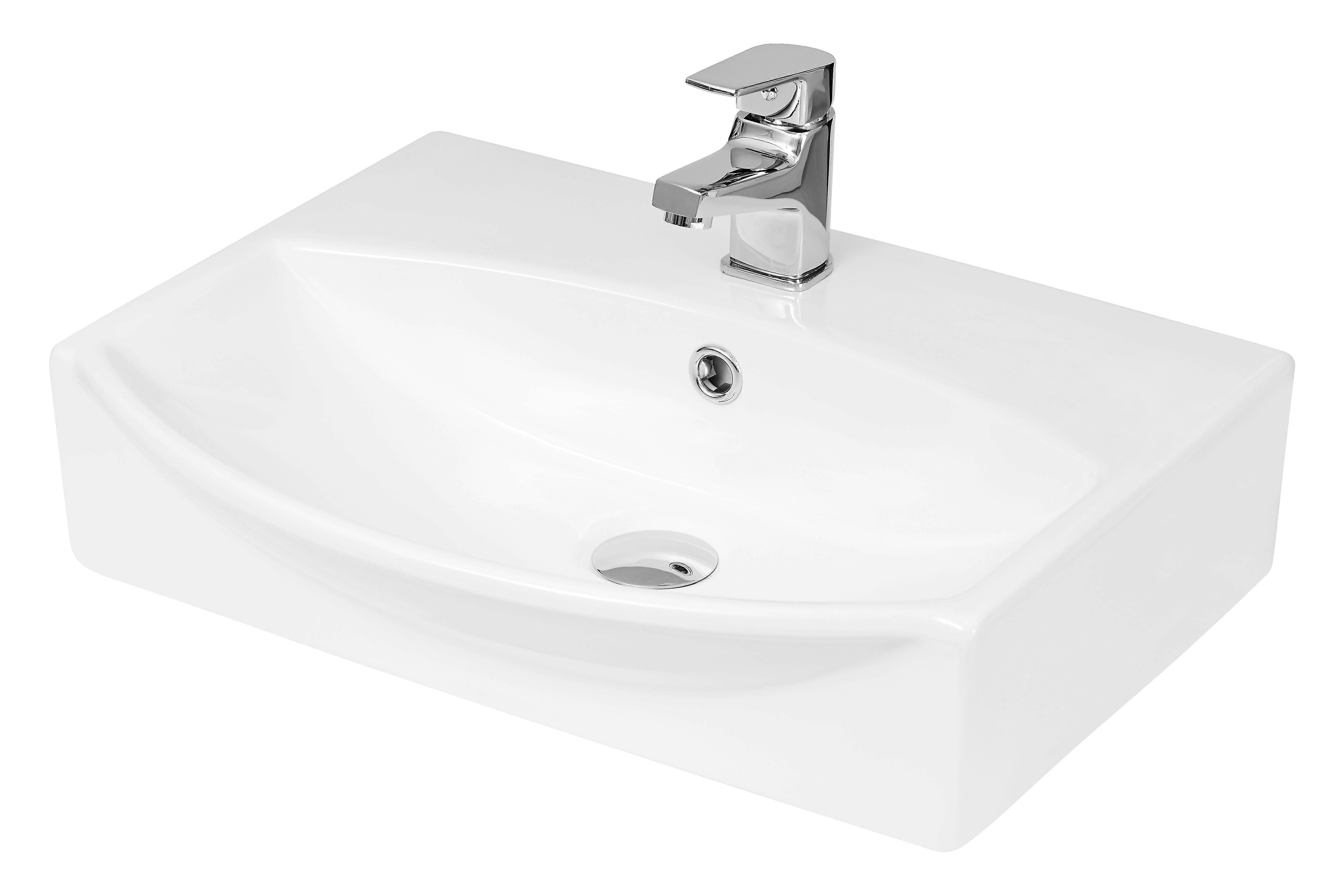 Rectangular Wall Hung Ceramic 1 Tap Hole Basin - 500mm Faucet
