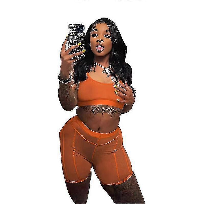 Sheer Mesh Two Piece Set Women Sexy Tracksuits See Through Vest Crop Tops Matching Biker Shorts Summer Casual Suits Clubwear