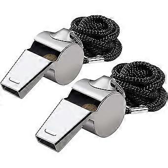hoge kwaliteit Pack Metal Wheel Whistle, roestvrij staal High Decibel Metal Whistle, met zwart 47cm Lanyard voor Sp