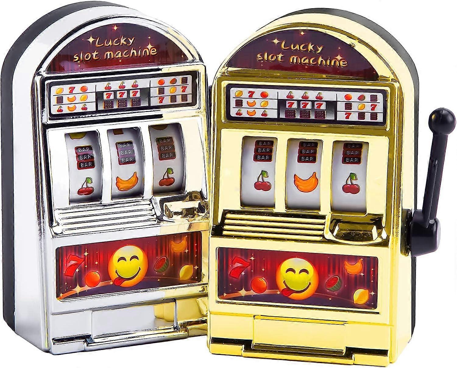 Mini Slot Machine Toy, 2PCS Funny Toy Mini Lucky Slot Machine Bank for Creative Festival Gift Birthday Cake Decor Casino Theme Party Decorations Las V