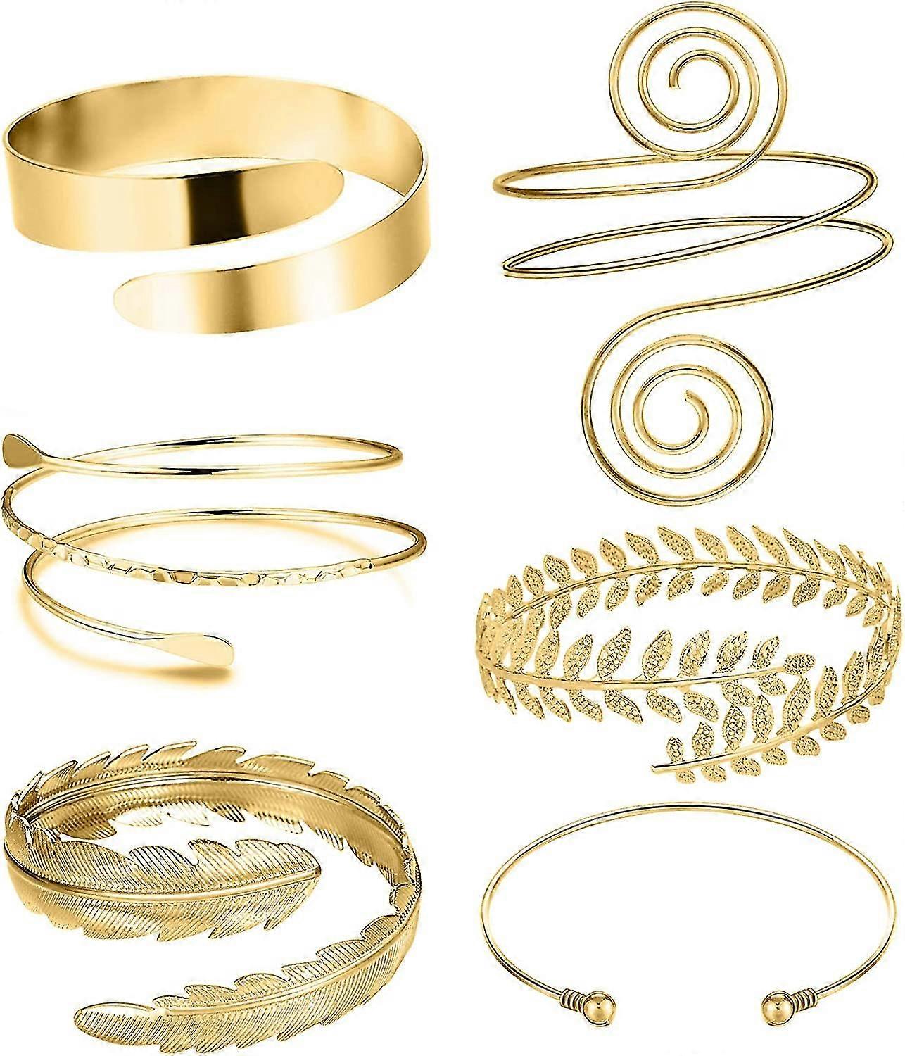 6 Pieces Of Arm Cuffs, Upper Arm With Cuff Bracelets, Ladies Silver Gold Adjustable Armband Set