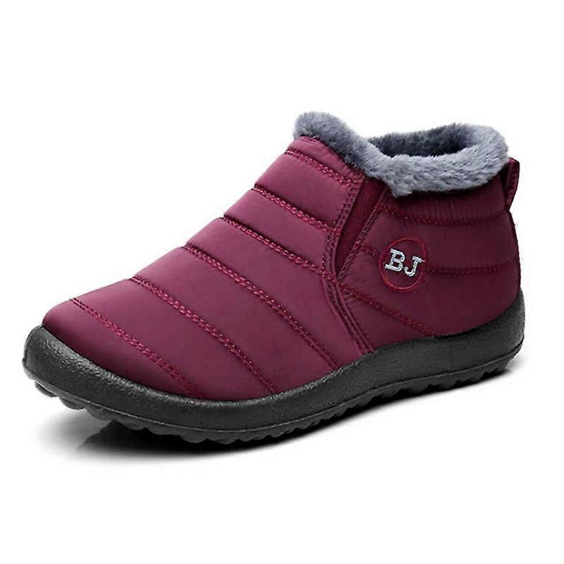 Low Platform Heel Women's Waterproof Ankle Boots, Slip On Soft Sole Fluffy Round Toe Plush Lined Cozy Winter Snow Botines