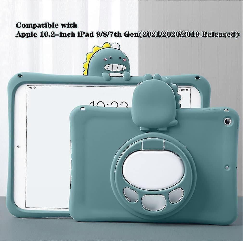 Heyteakid Case For Apple Ipad 10.2-inch 9/8/7th Generation(2021/2020/2019 Released) With Foldable 360-rotatable Handle Stand,cute Cartoon Little Dinos