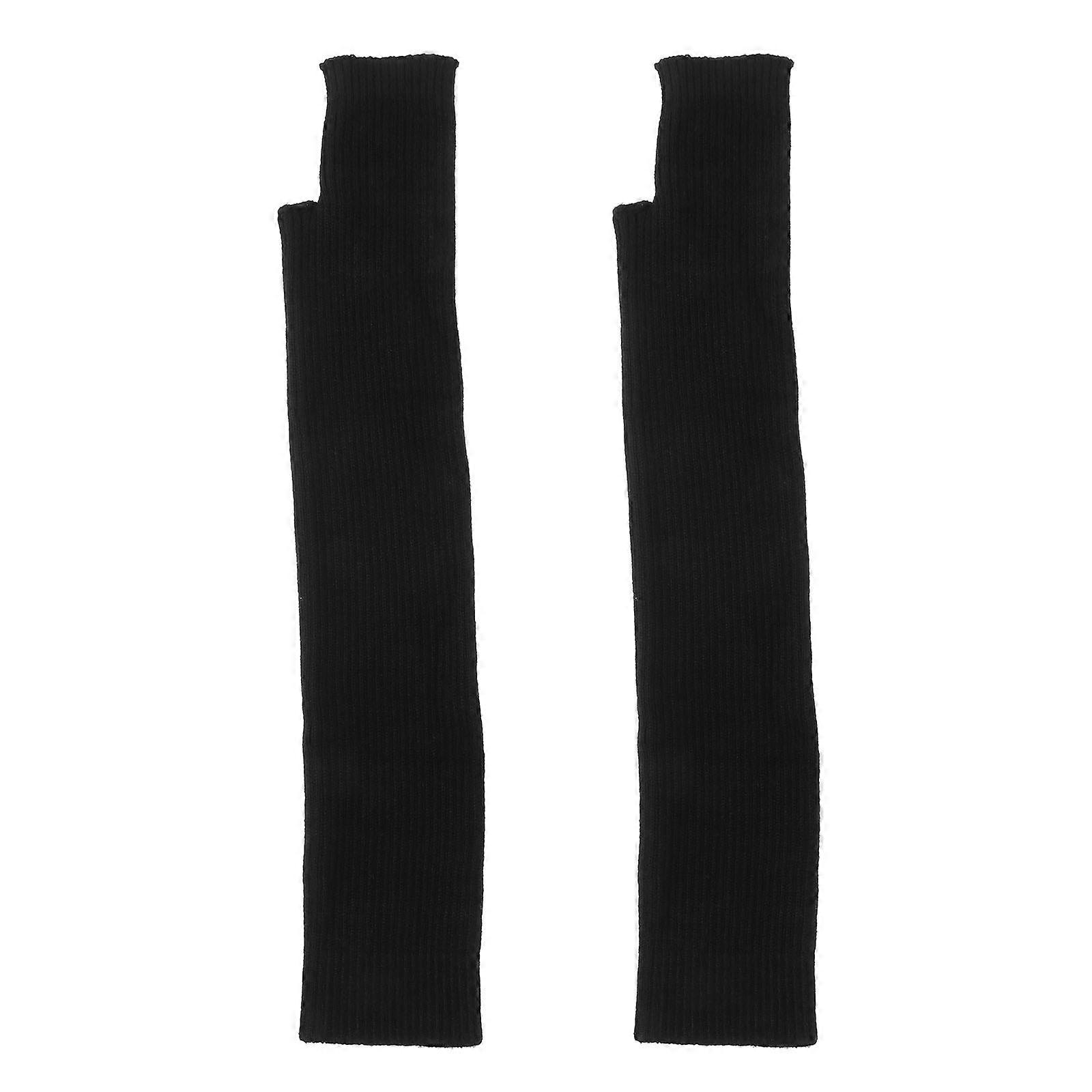 2pcs Solid Color Fingerless Long Gloves Knitting Wool Thumb Hole Mittens