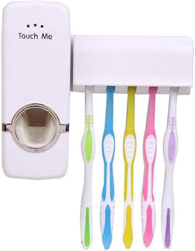 Automatic Toothpaste Dispenser and Holder Set Stand Shelf (White, 6 x 6 x 15cm)