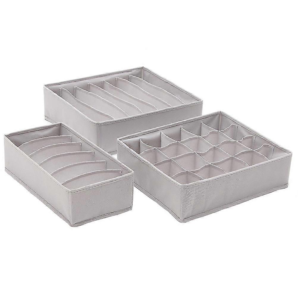 Compartments Clothes Storage Box Underwear Socks Briefs Storage Case(1 Set/3Pcs,Grey)