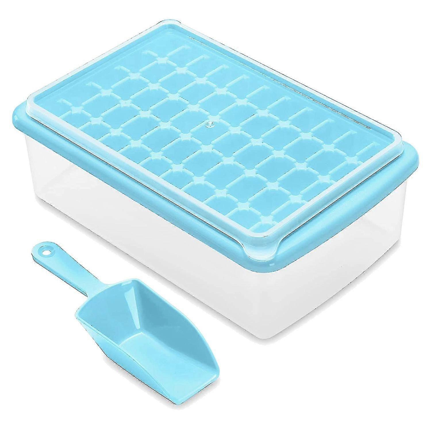 Tray With Lid And Bin, Easy-release 55 Ice Tray With Spill-resistant Cover, Container, Scoop Blue