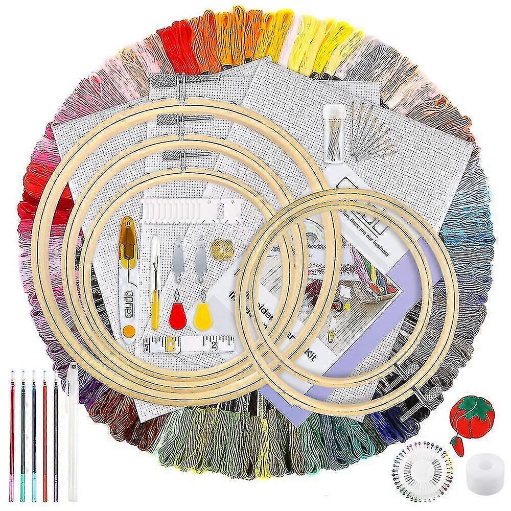 100 Pieces Embroidery Kit With Instructions, 100 Colors Threads