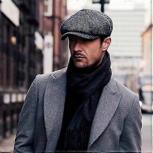 Men Casual Stripe Wool Beret Hat British Style Classic Retro