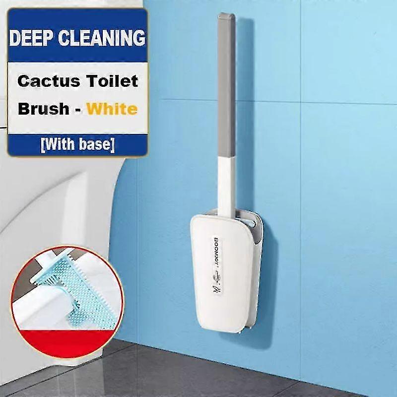 No Dead Angle Cactus Toilet Brush Leak-proof Water Belt Base Flat Head Flexible Soft With Quick-drying Bracket Set