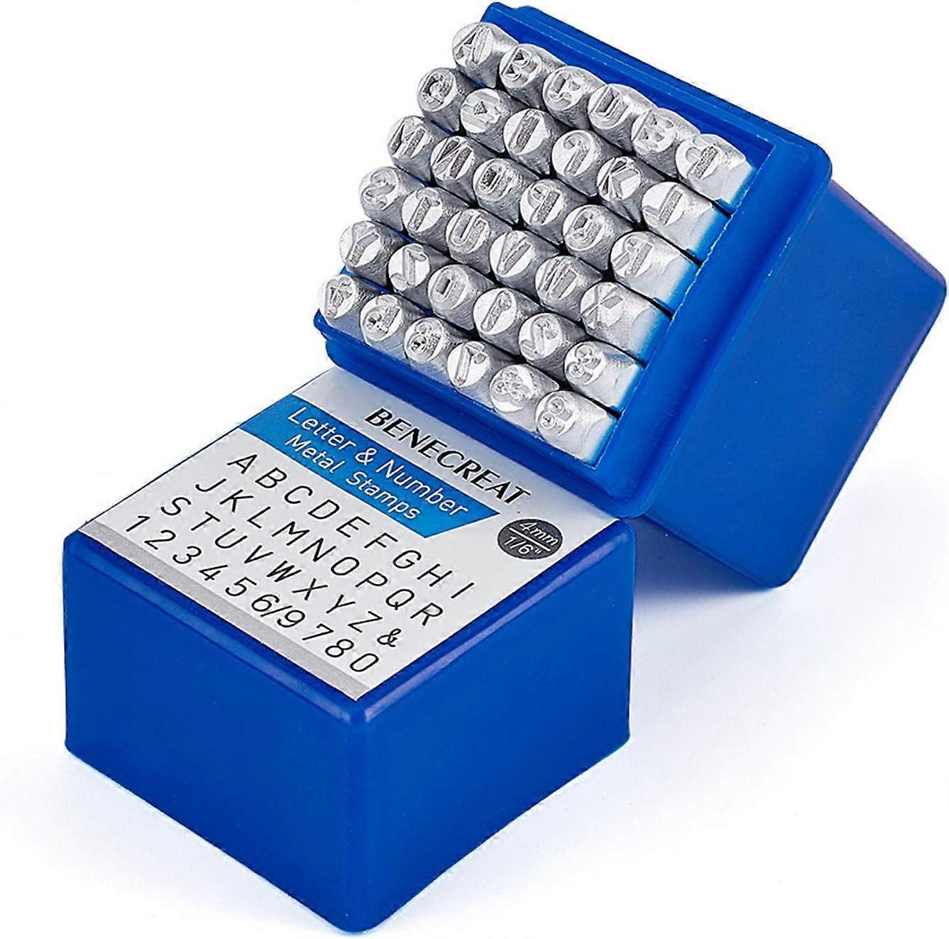 36 Pack (4mm 4/25") Letter and Number Matte Design Metal Stamp Punches with Tool Case for Jewelry Leather Wood Stamping DIY