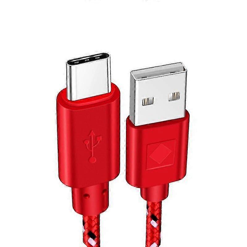 Nylon Braided Usb Fast Charging Type C Cable, Red Color