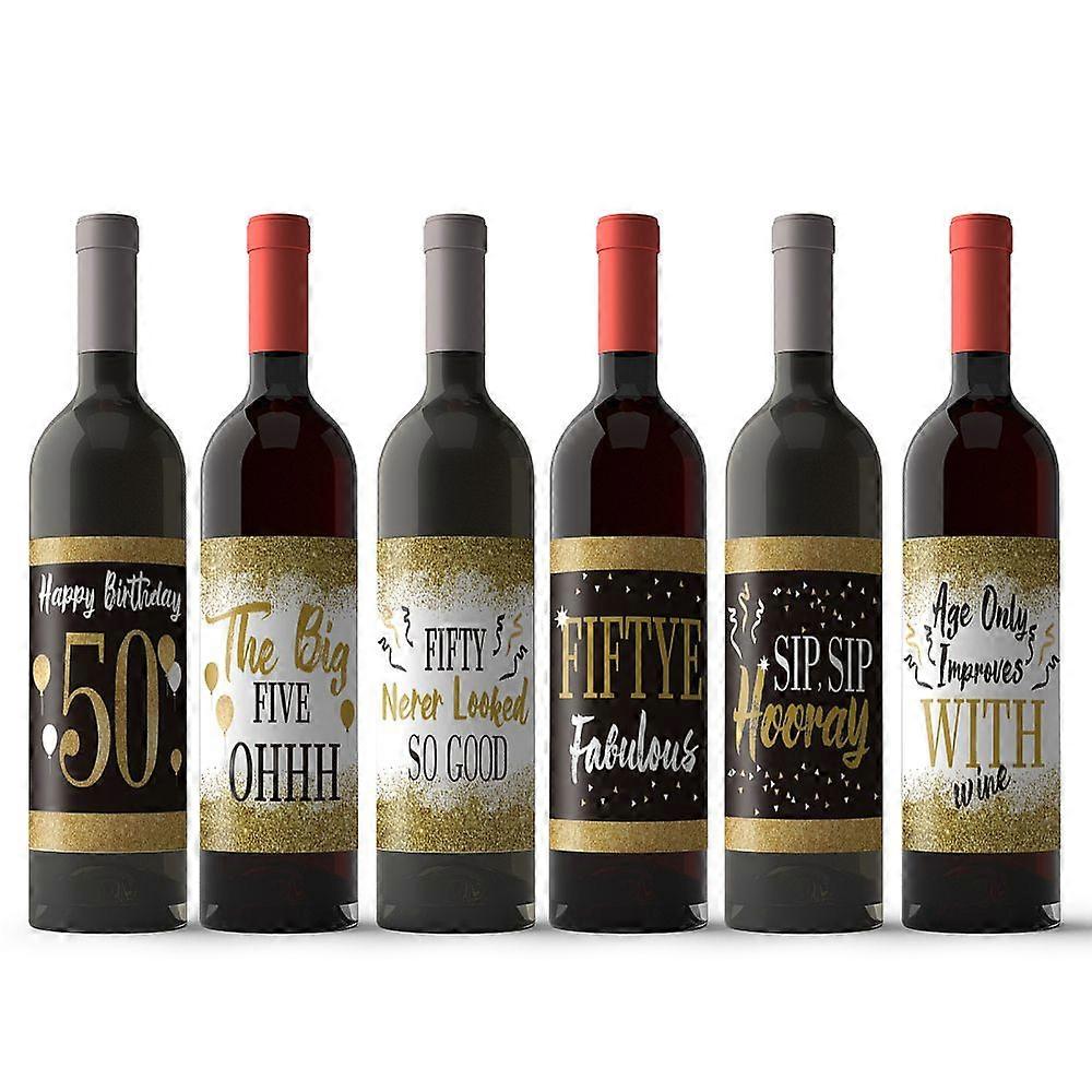 19Sheet 9 Style Coated Paper Adhesive Sticker Wine Bottle Adhesive Label Anniversary Theme Rectangle Mixed Patterns 12.5x10cm 2sheet/style