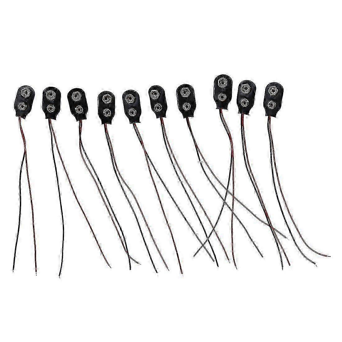 10 Pcs Snap 9v (9 Volt) Battery Clip Connector I Type Black W Cable