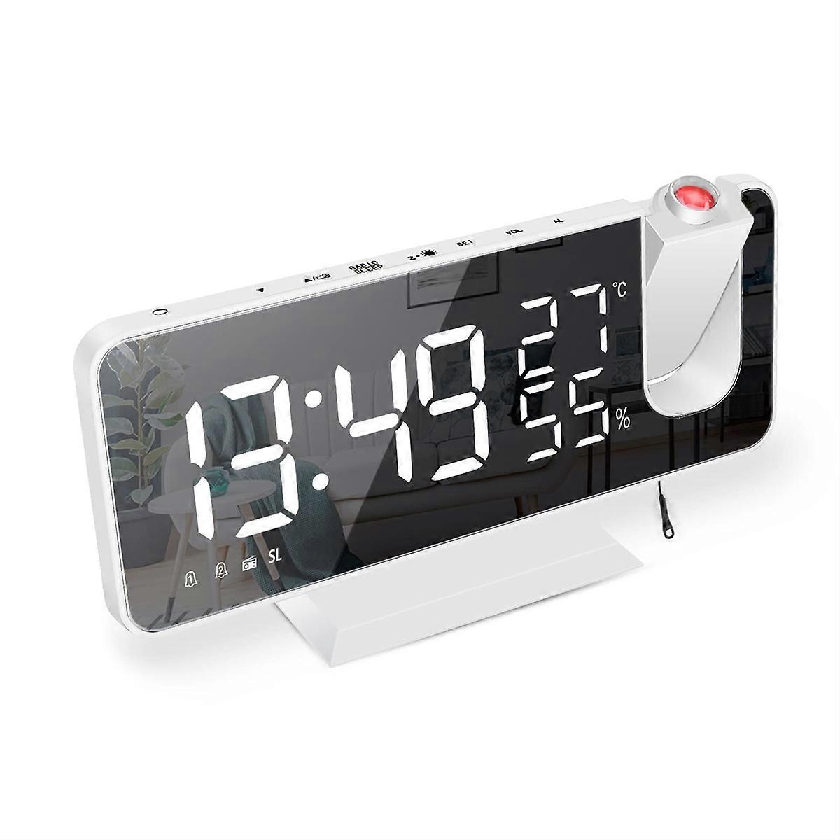 Amazon cross-border radio projection clock large screen display temperature and humidity electronic clock LED digital alarm clock table clock - white 