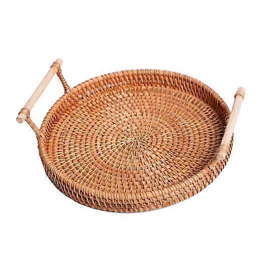 Rattan Tray Hand-Woven Convenient to Use Round Fruit Snacks Storage Basket for Living Room
