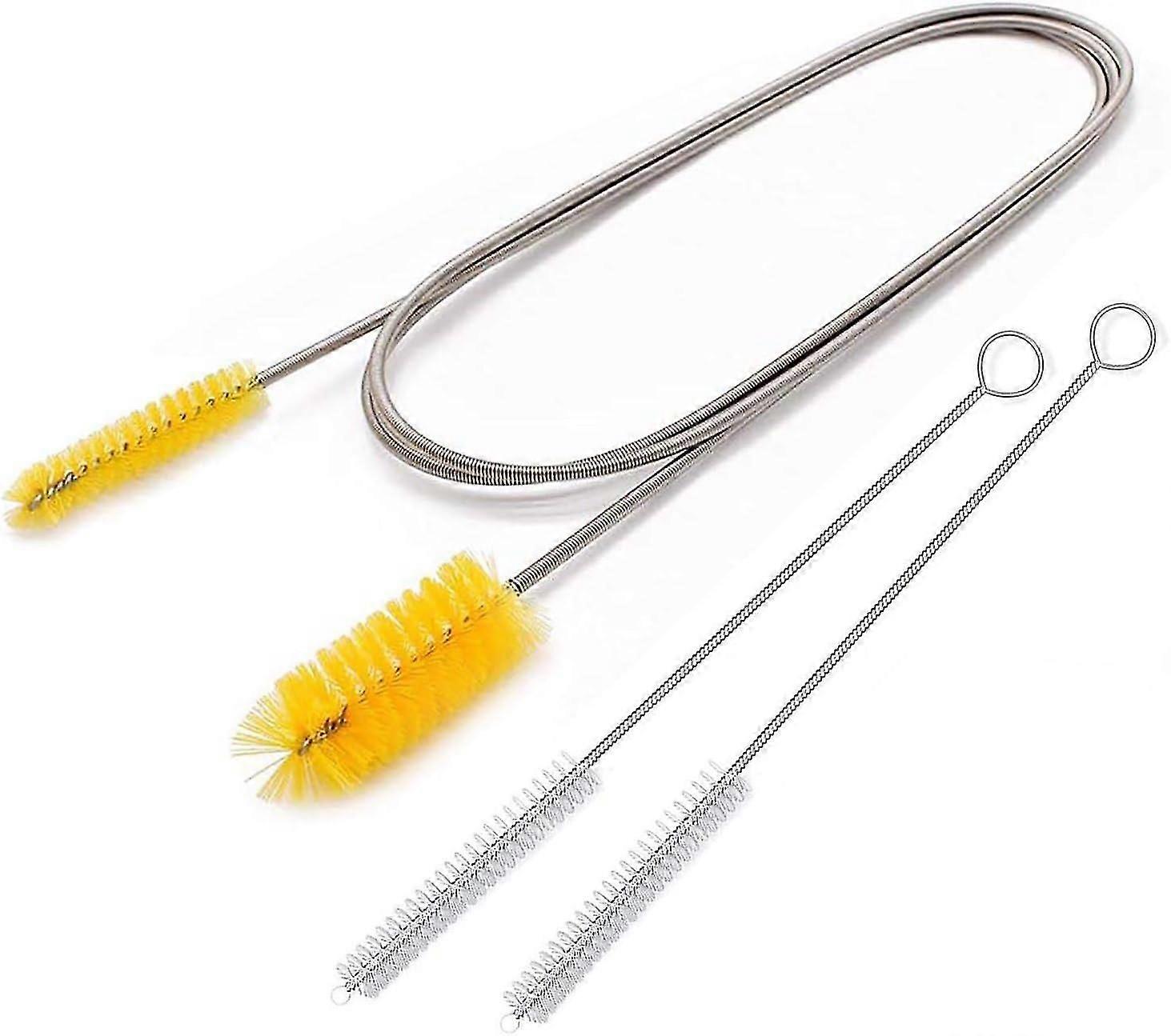 Flexible Drain Brush - Nylon Cleaner Double Ended Elastic Hose Pipe 67-inch And 2 Pcs 2-inch Straw Cleaning Brush