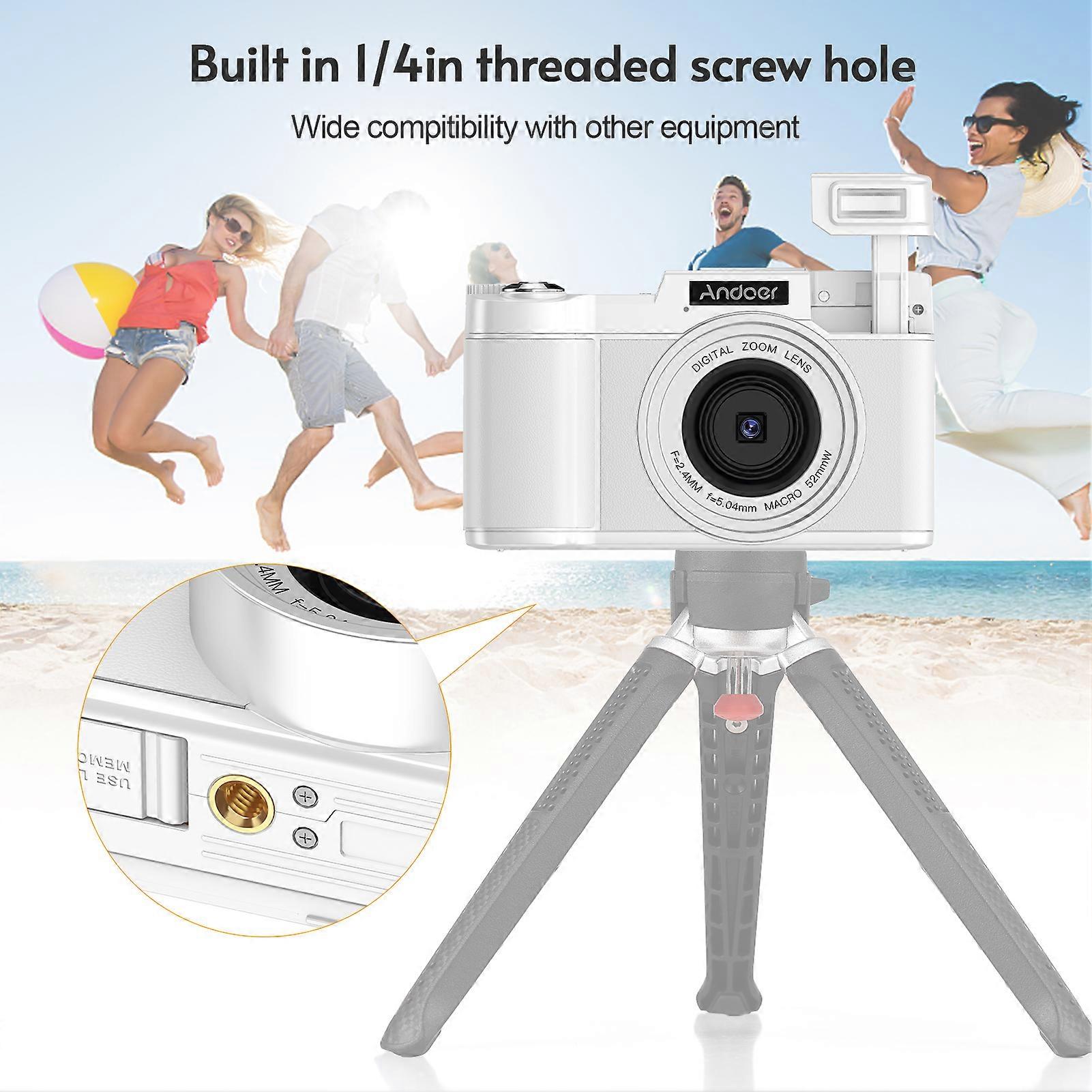 Andoer Portable Digital Camera with 3.0-inch TFT Rotatable Screen 48MP 4K Ultra HD 16X Zoom Anti-shaking with 2pcs Batteries 32GB Memory Card