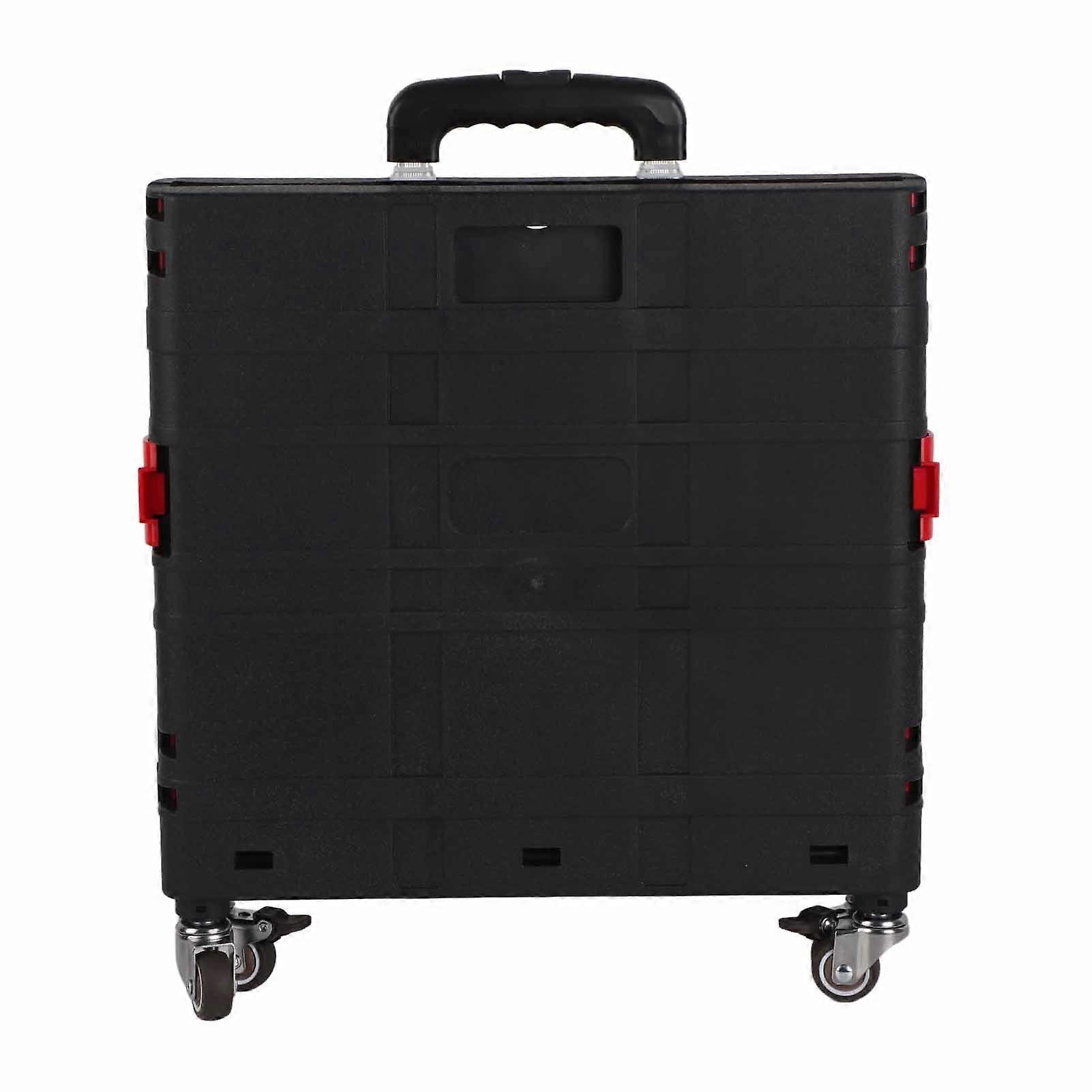 Foldable Utility Cart 4 Silent Brake Universal Wheel Collapsible Handcart Rolling Folding Utility Crate with Cover Black Large Wheel