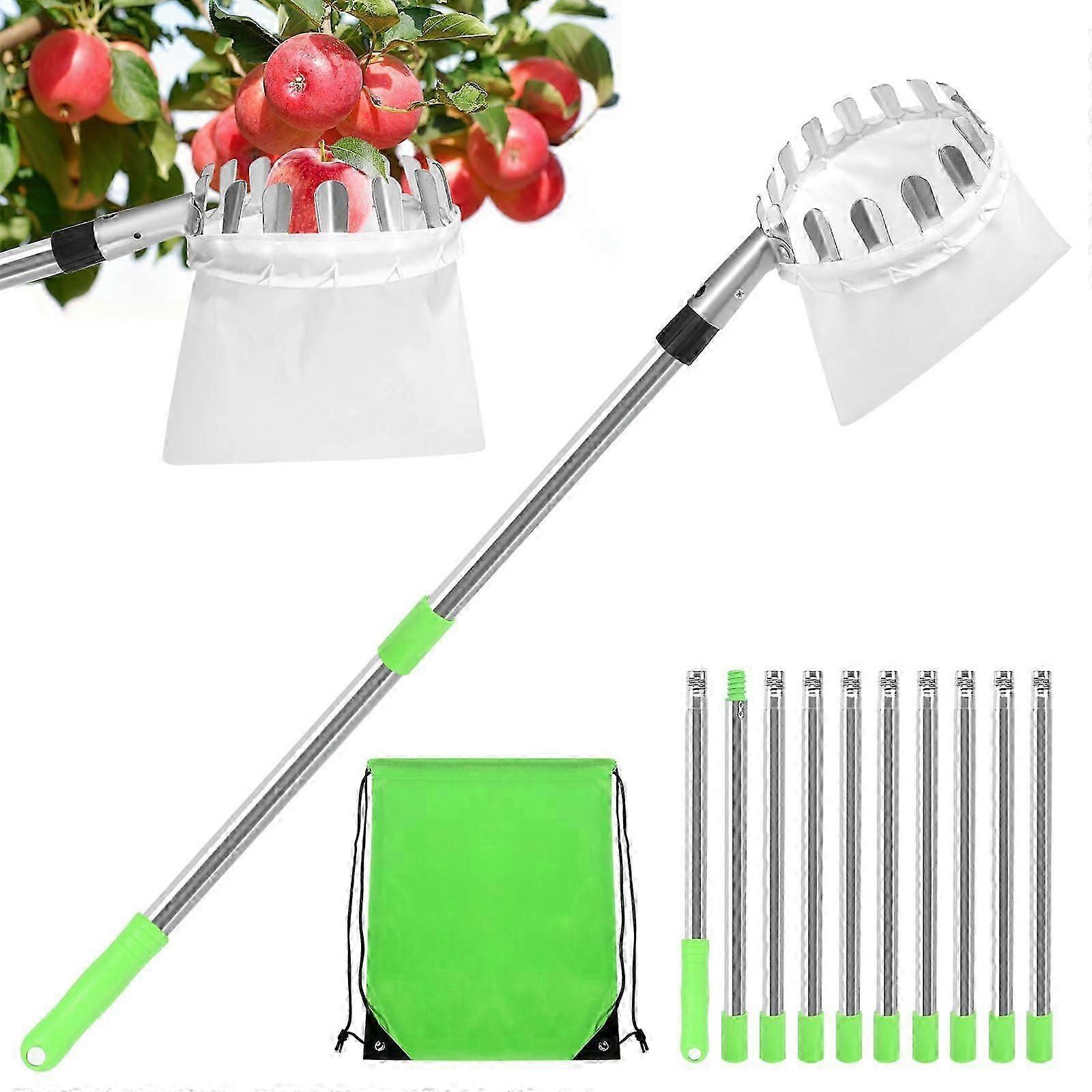 4 M Fruit Picker With Telescopic Handle, Apple Picker With Stainless Steel Connecting Pole And Fabric Bag, Fruit Grabber