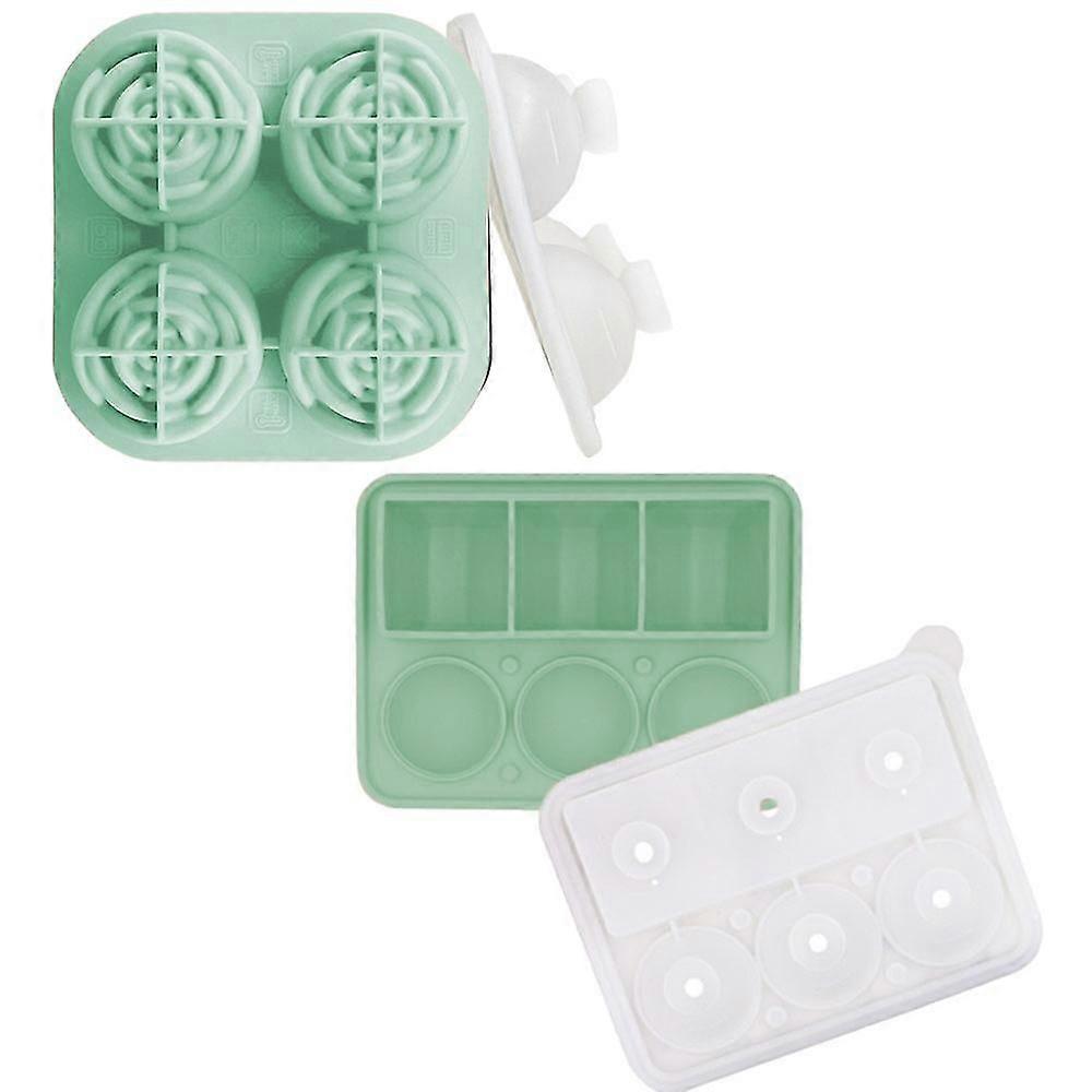 2pcs Ice Cube Molds - Combo Ice Trays - Ice Mold With Lid, Reusable, For Chilled Drinks, Whiskey, Cocktail green