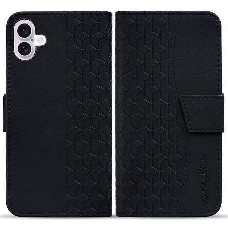 Compatible For iPhone 16 Plus Case PU Leather Phone Cover Wrist Strap Rhombus Pattern