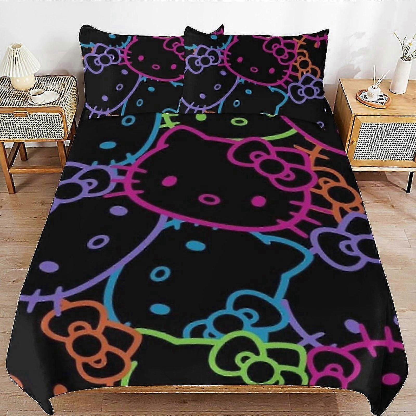 v1294 ملاءات السرير مجموعة غطاء لحاف Hello Kitty ، طقم فراش 3 قطع طقم غطاء لحاف مزخرف (1 غطاء لحاف و 2 كيس وسادة) ملاءات سرير ccv12