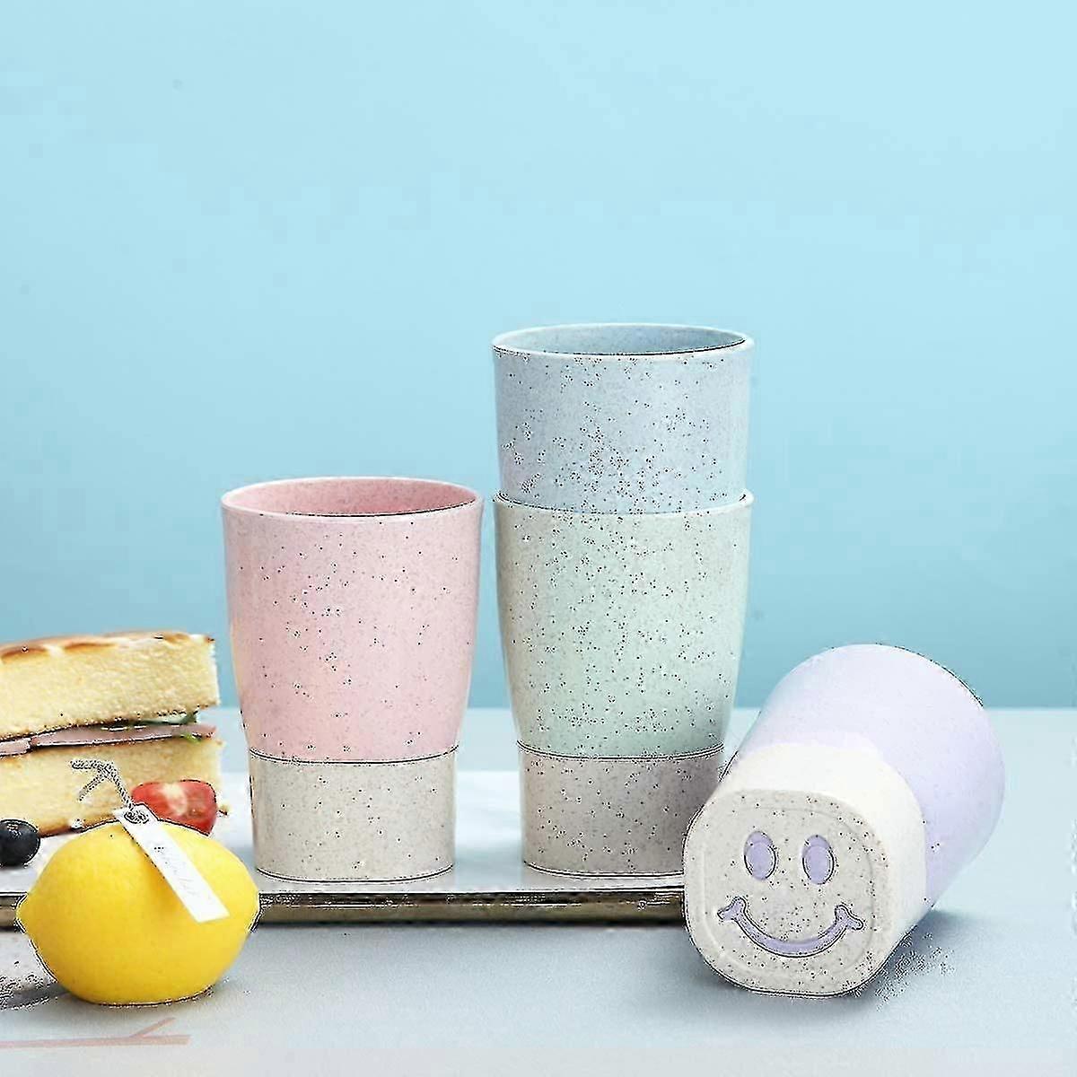 4個ライトウェイトウィートストローファイバーカップ、14オンス、マイクロ波安全