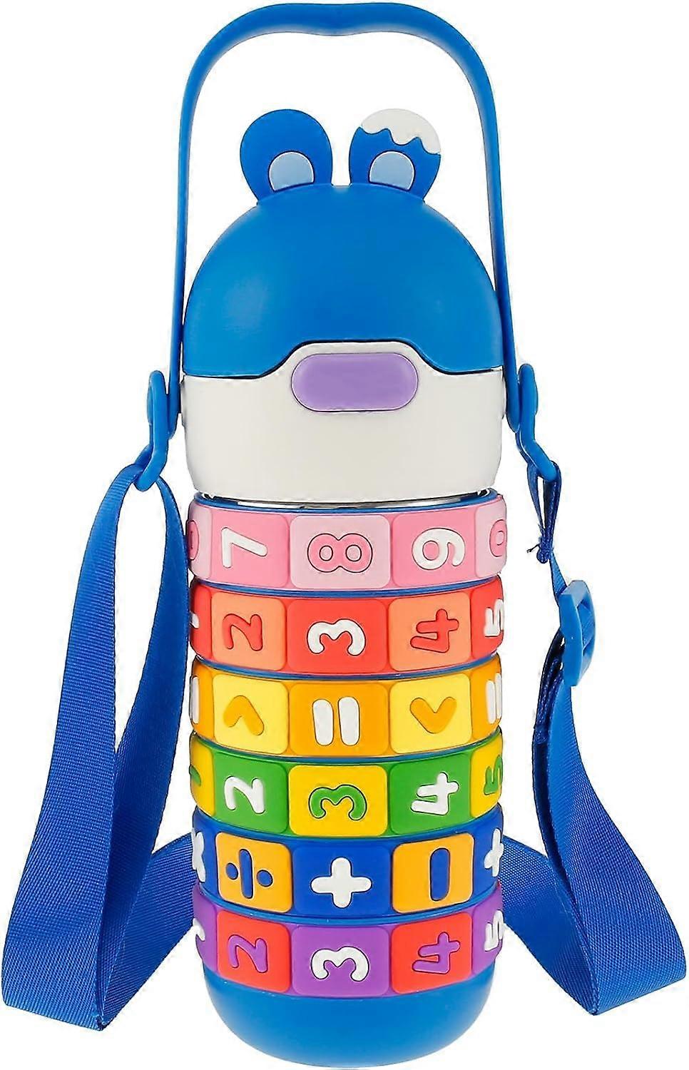 Kids Thermal Water Bottle with Funny Rotatable Numbers, Portable Stainless Steel Insulated Flask with Straw, Quality