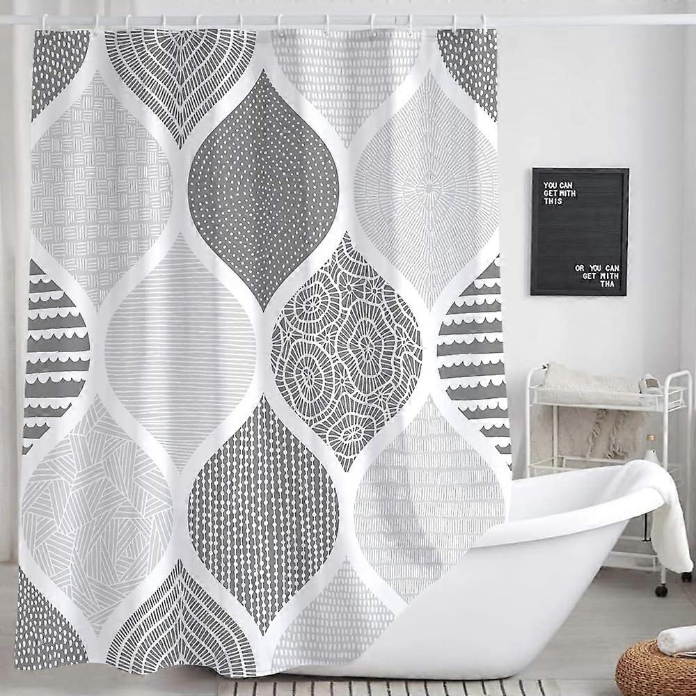 Grey Shower Curtain 72x84 Inch, Polyester Fabric, Boho Modern Retro Geometric Paisley Pattern, Includes Hooks