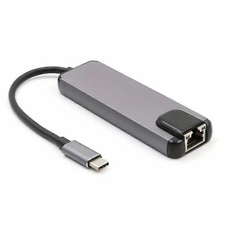 USB C Hub Multiport Adapter Splitter, 5in1, RJ451000 Mbps, 4K HDTV, USB Hub with Ethernet Port, 5 in 1 RJ45 1000 Mbps USB3.0 Aluminum(Gray)