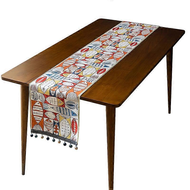 Home Chenille Polyester Tassel Table Runner, Size: 33x220cm