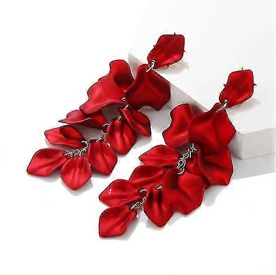 (レッド)ローズ ペタルリーフ ロング イヤリング