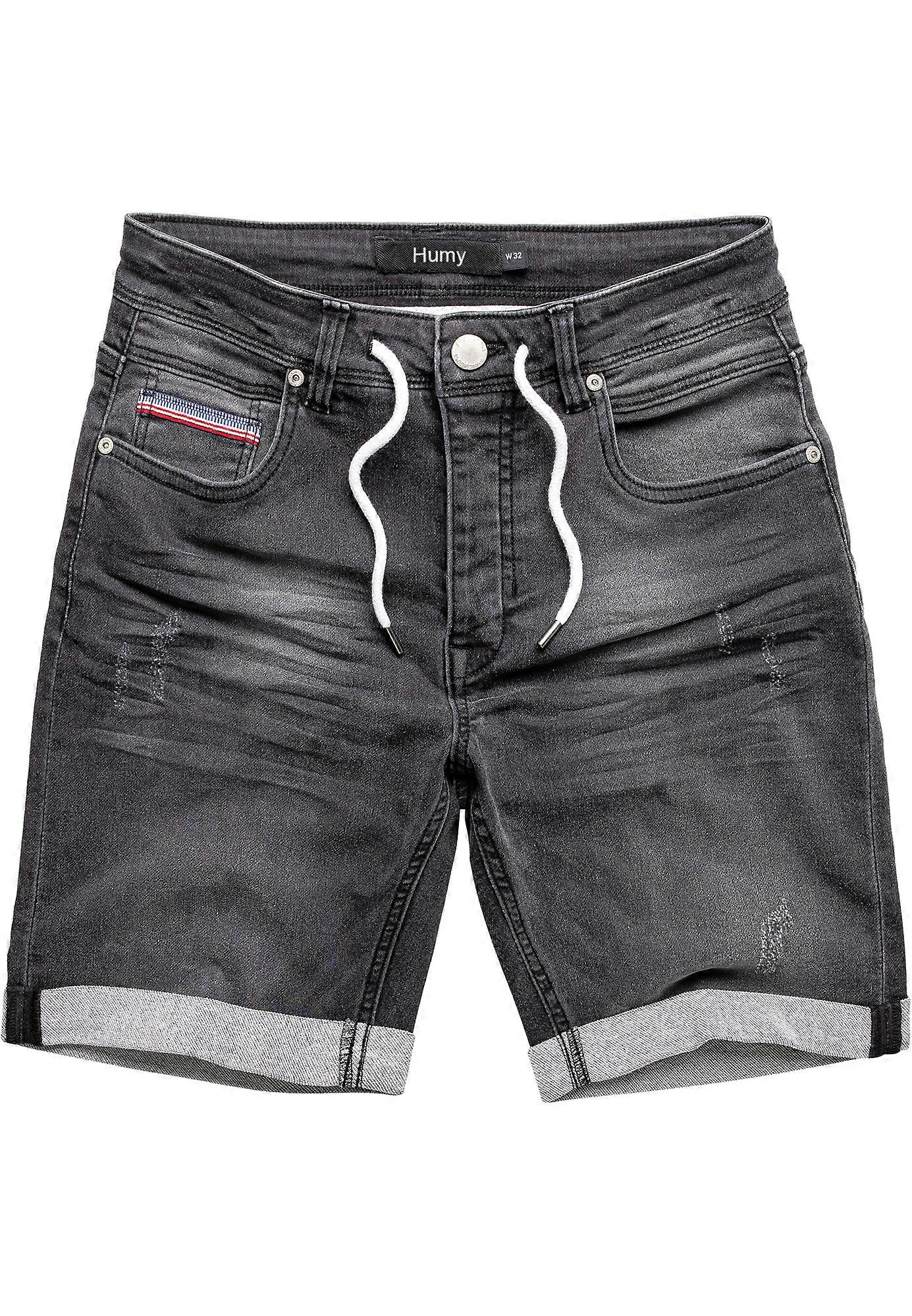 Jeans Bermuda Shorts with Drawstring and Used Look Denim Pants