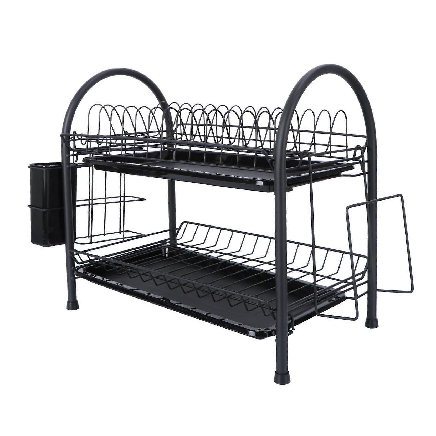 Bowl Storage Rack Dish Draining Stand For Kitchen Easy To Assemble Lightweight Space Saving Black
