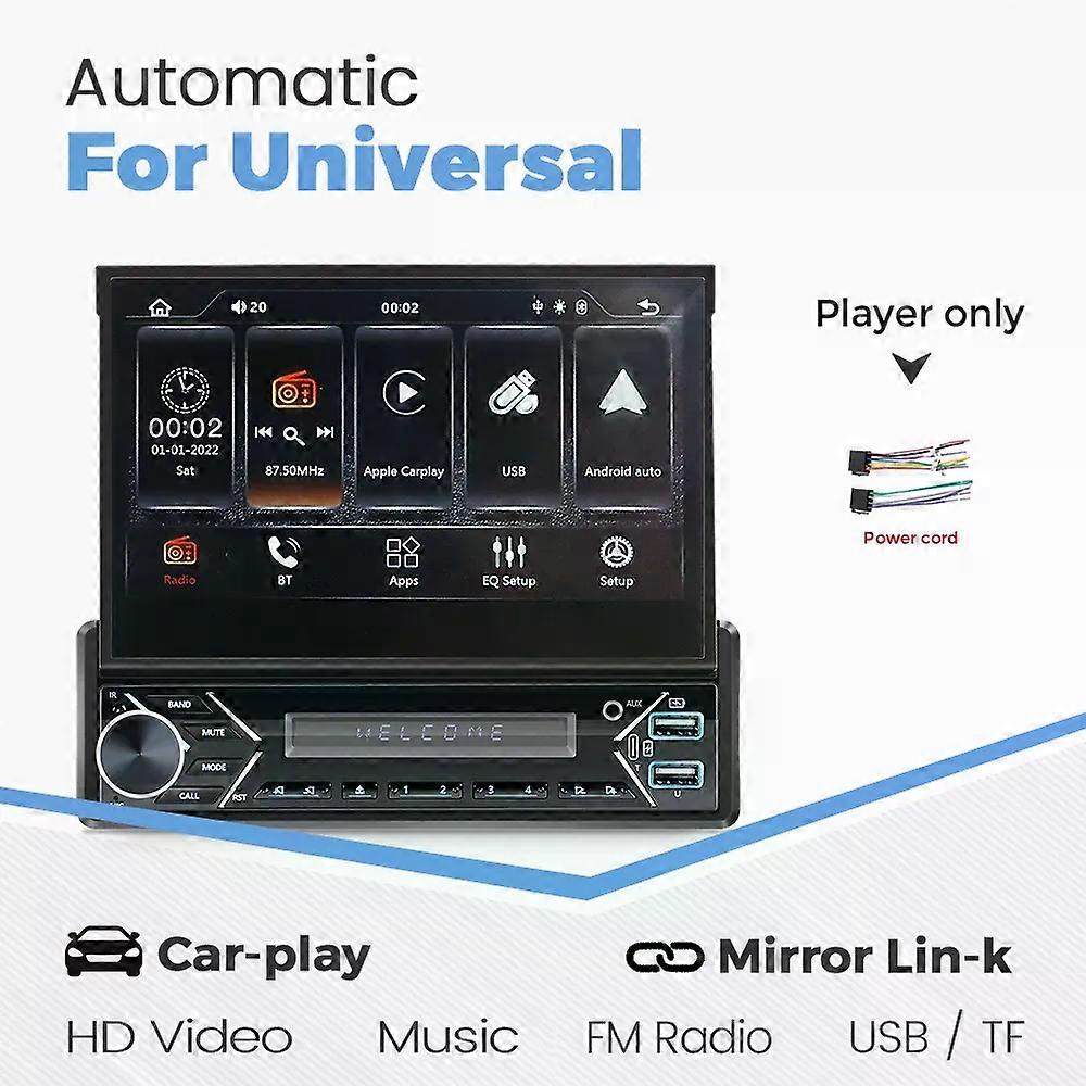 Universal 7" 1din Retractable Screen Car Radio Android Auto Carplay Multimedia Video Player Intelligent Vehicle System BT FM USB