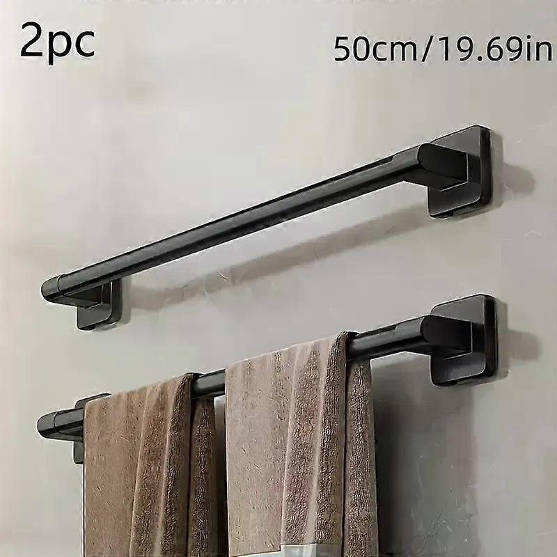 2pcs Black Drill-Free Wall-Mounted Towel Rack (50cm)