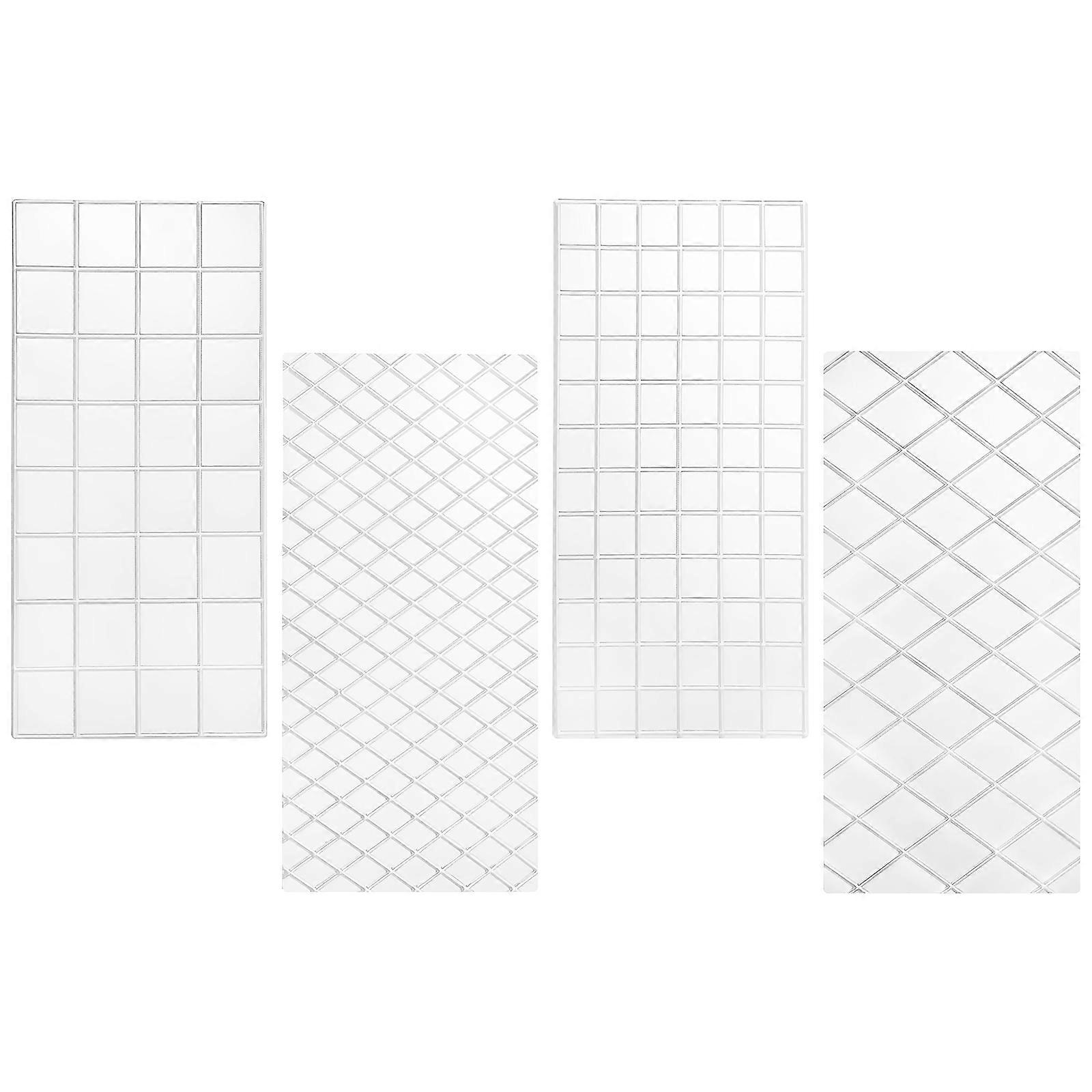 4pcs Edible Transparent Cake Mold Rectangular Fondant Embossed Stamp Creative Baking Chocolate Jelly Lattice Grid Impression Decor Shape White