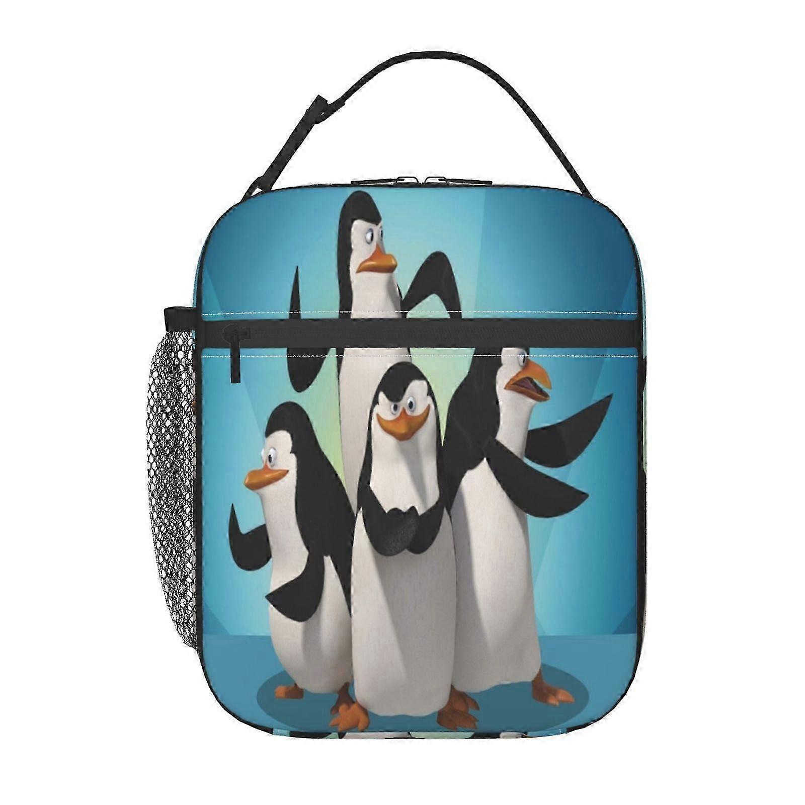 ペンギンをテーマにした再利用可能なクーラートートランチボックス、フロントポケット付きのダブルジッパークロージャー、ピクニック、ハイキング、仕事に最適