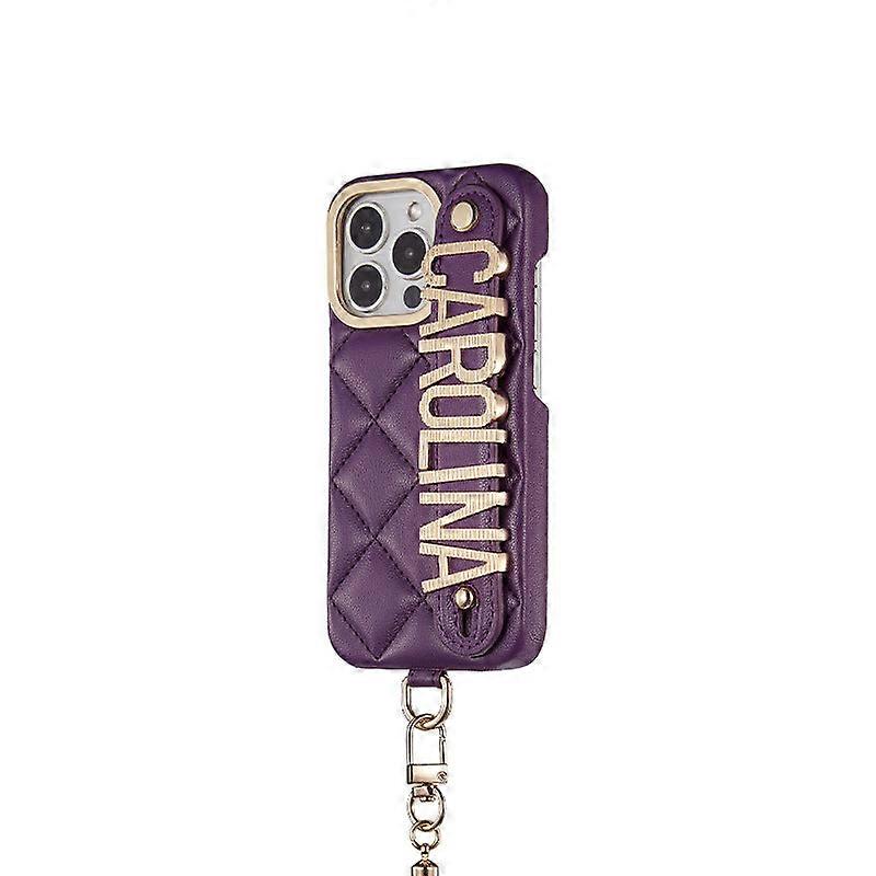 Veske Til Iphone 14 Lilla-Diamant Bokstaver Europeisk Og Amerikansk Lys Luksus Skinn Diamant Mønster