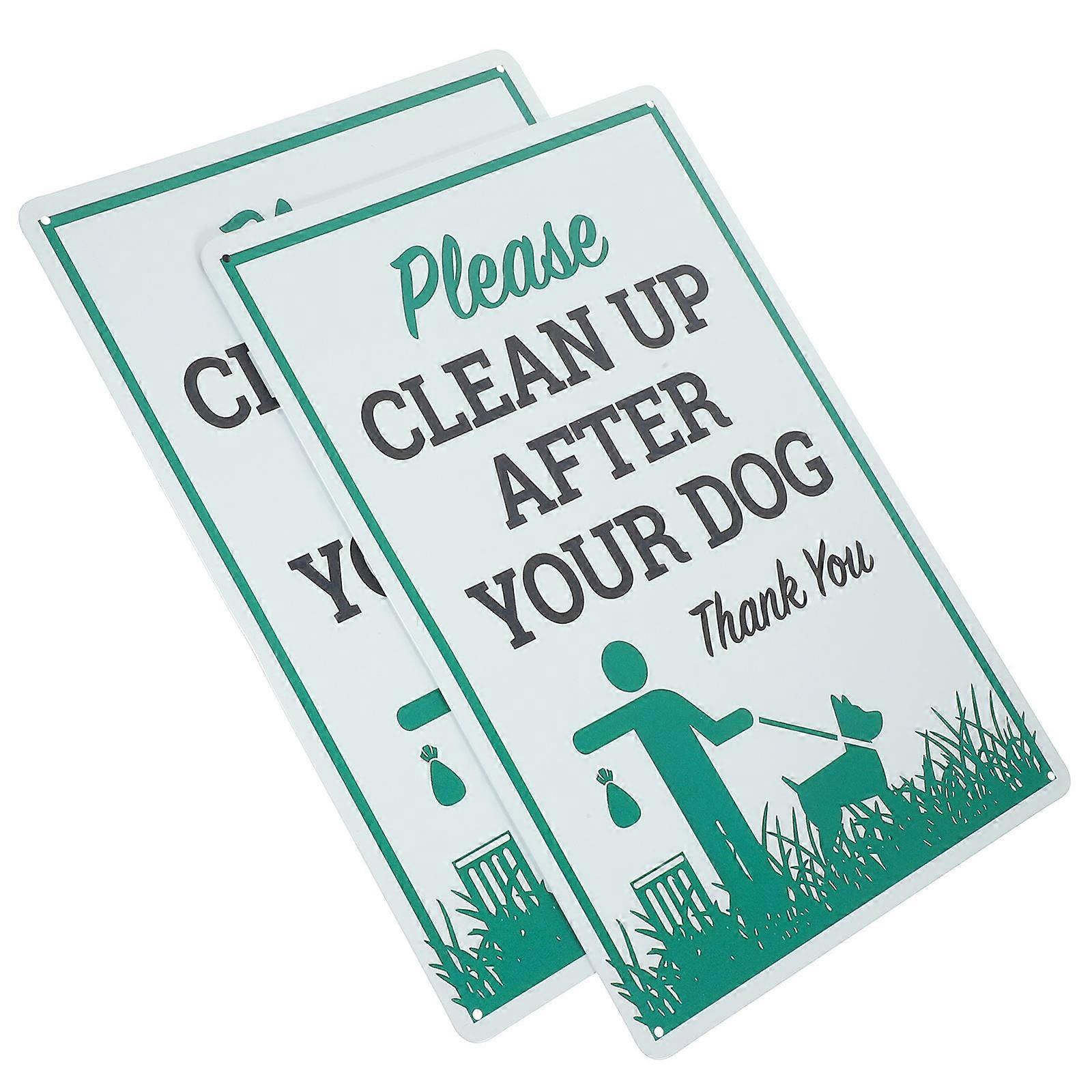 2pcs Dog Warning Sign Clean Up After Your Dog Retro Hanging Sign for Lawn Garden Double Sided Decorative and Functional Design