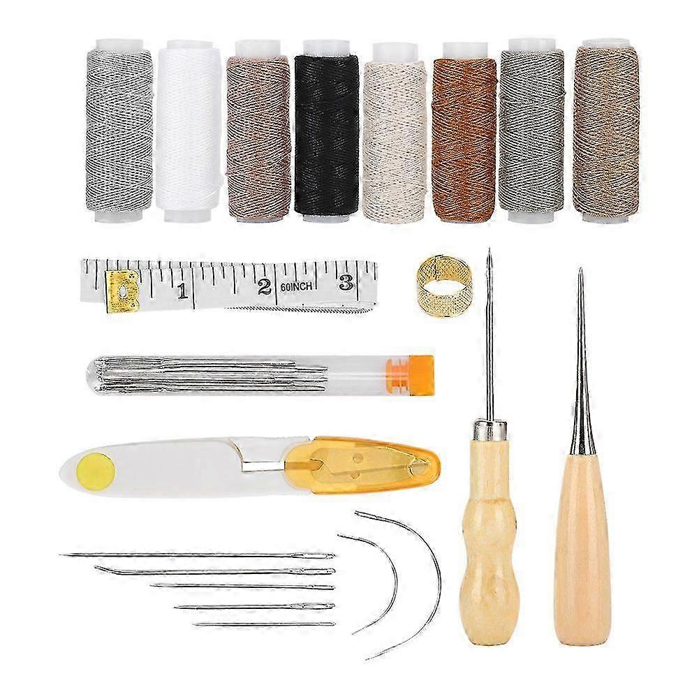 DIY Leather Craft Tools Kit with Thread, Sewing Needles, Stitching Awls, and Various Making Accessories for Crafting