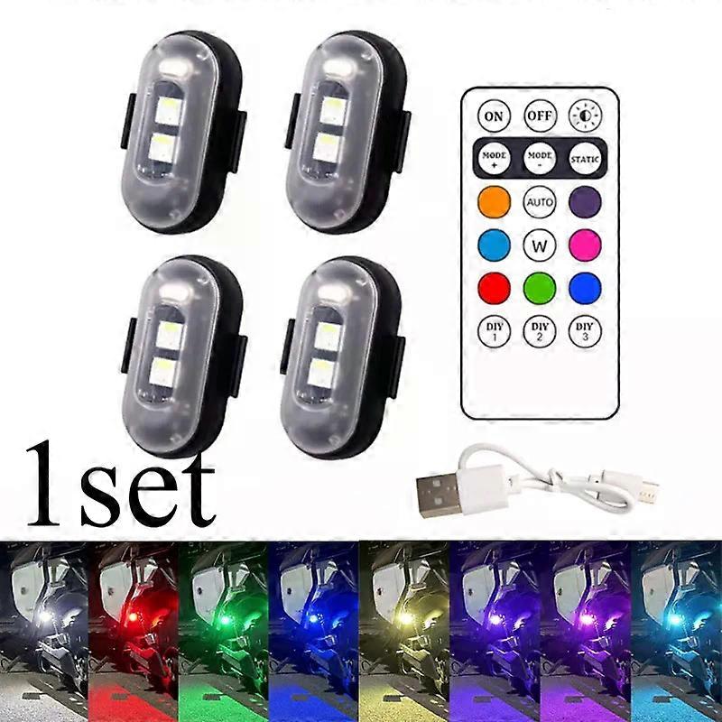 4PCS Wireless LED Strobe Lights with Remote Control 8 Colors USB Charing Waterproof Emergency Warning Lights