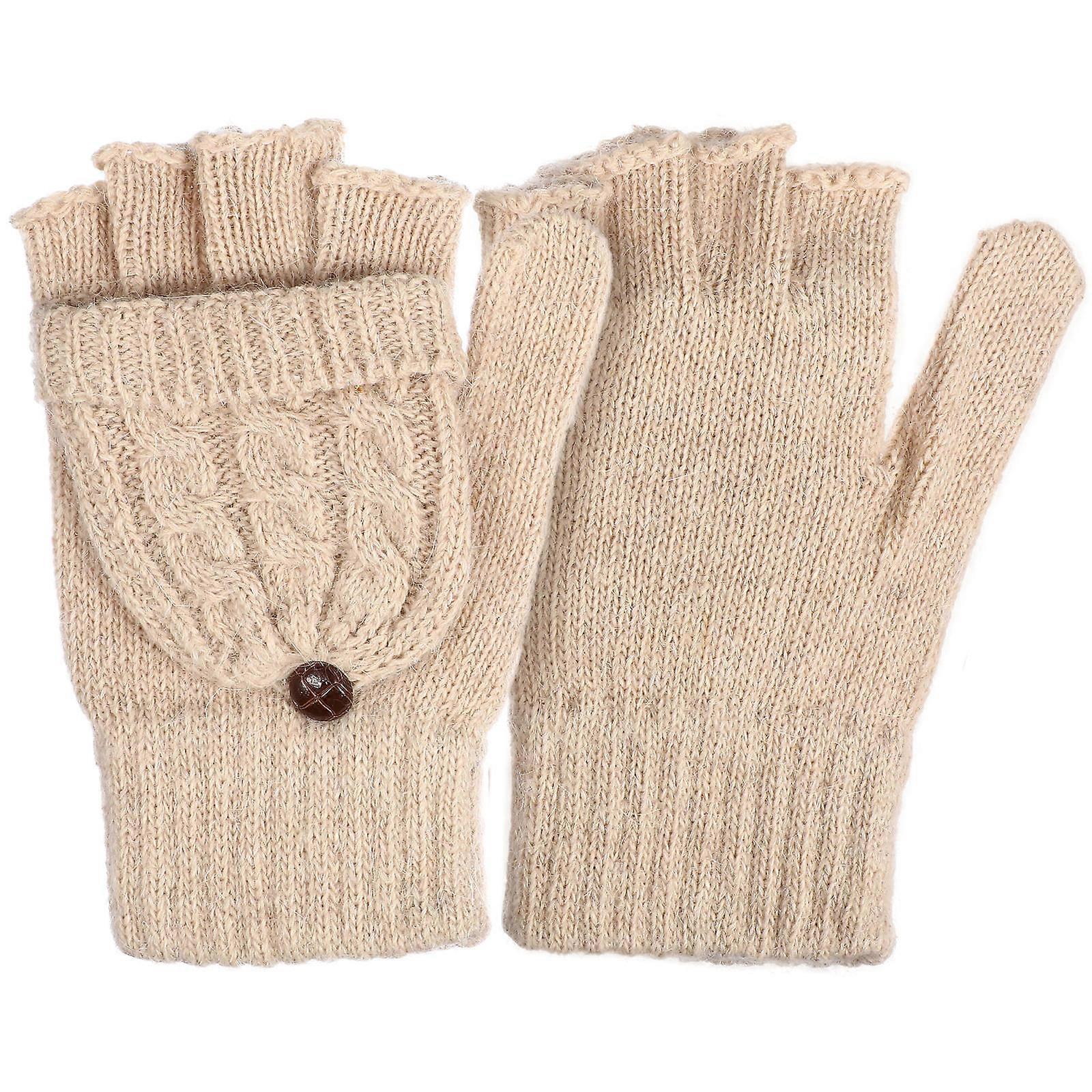 Convertible Mittens Hand Warmer Texting Writing Beige Wool Driving 1 Pair