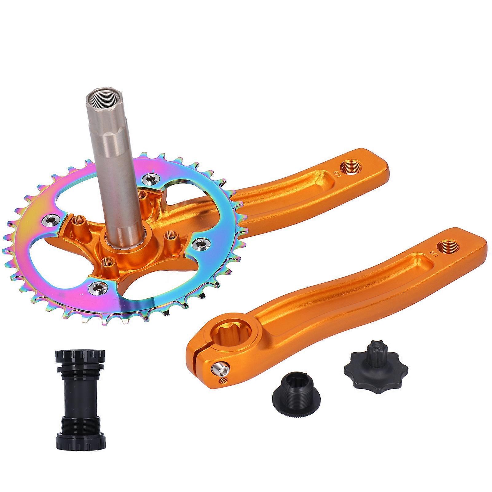ZK-22 Bicycle Crankset with Bottom Bracket, 38 Teeth, Single Speed, Aluminum Alloy Chainring, Gold