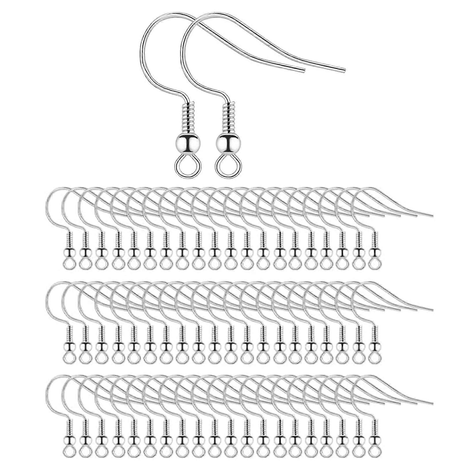 Set of 100 Silver Plated Earrings with Ear Hooks and Ball Spool for DIY Jewelry Making and Craft Projects