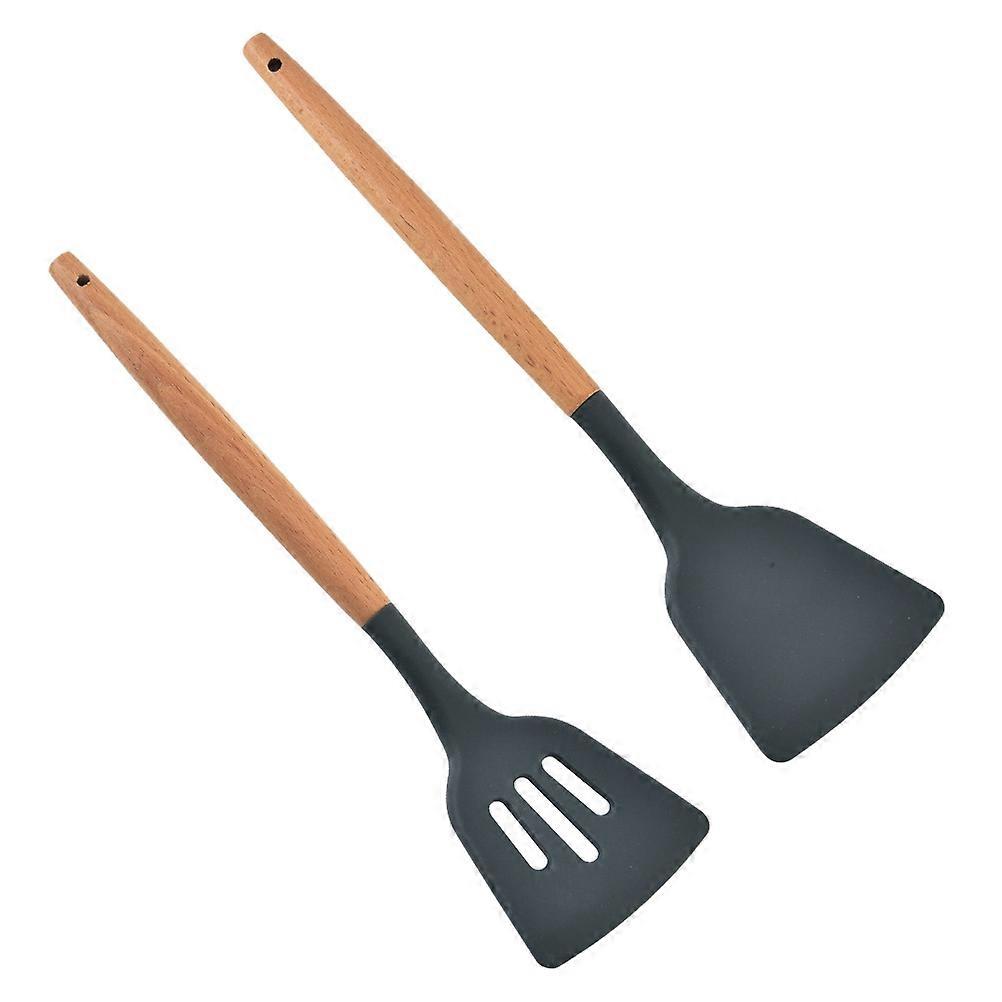 Practical Kitchen Silicone Spatulas with Heat Resistant and Non Scratch Design for Home Cooking 2 Pcs Dark Grey