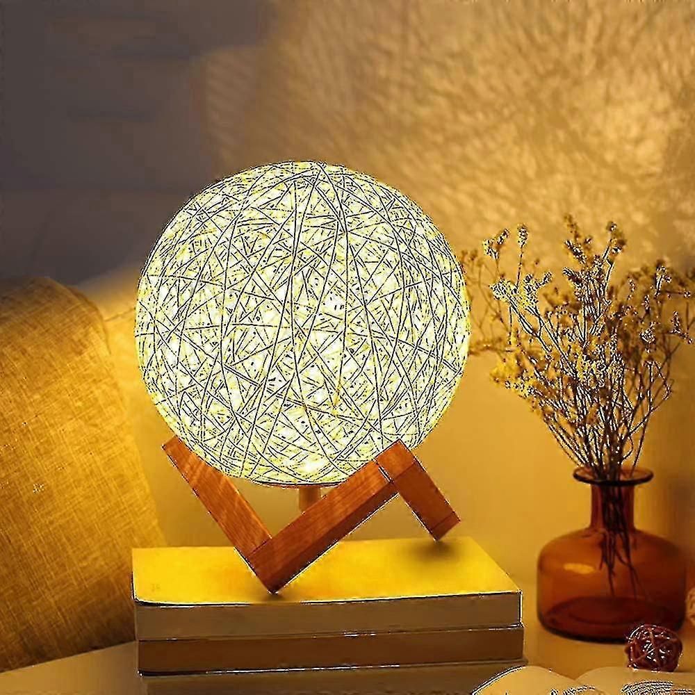 USB Rechargeable Rattan and Wood Bedside Mood Lamp