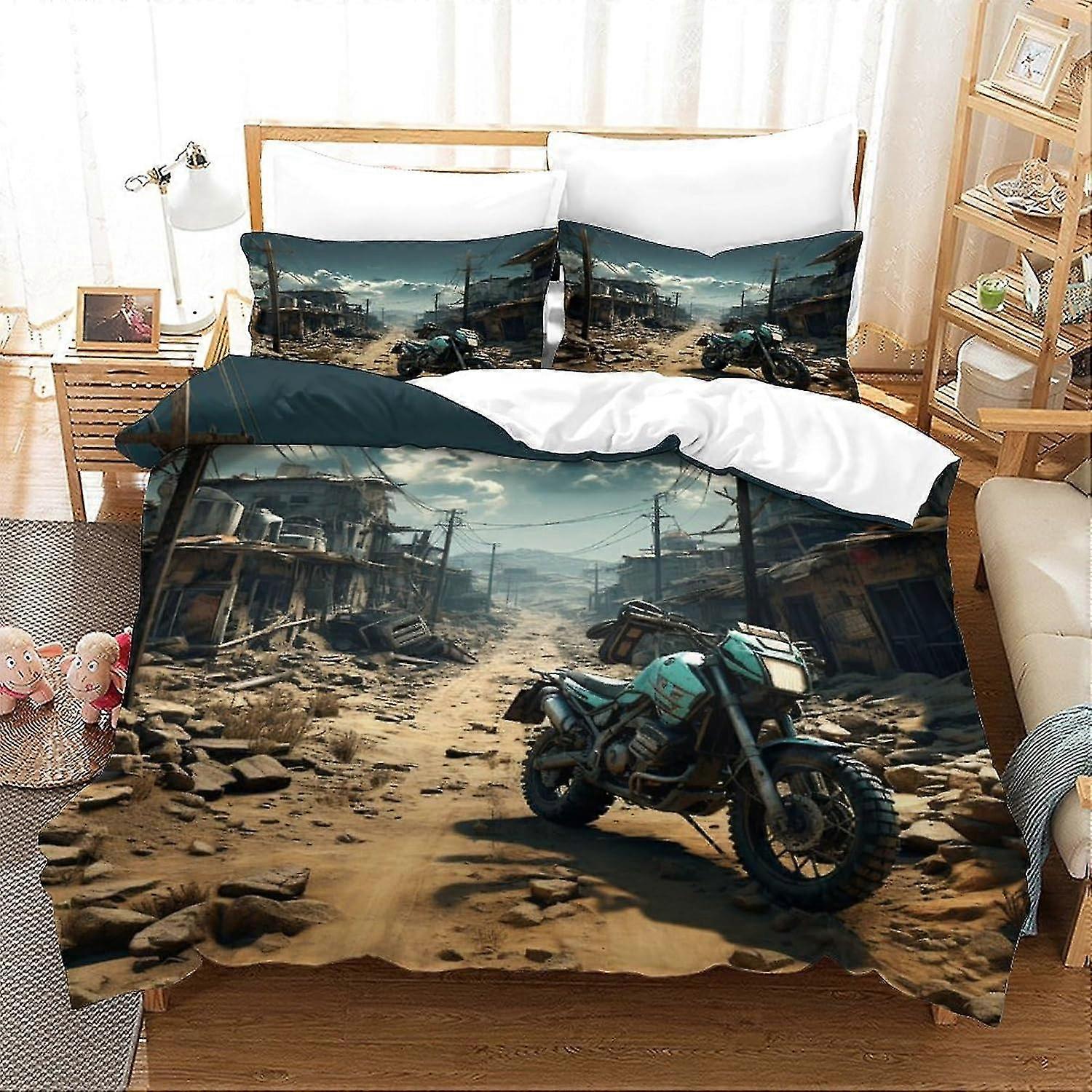 Motorbikes Bedding Duvet Cover Set Exploding 3D Printed Bedspreads Set for Adults and Kids No Comforter Double