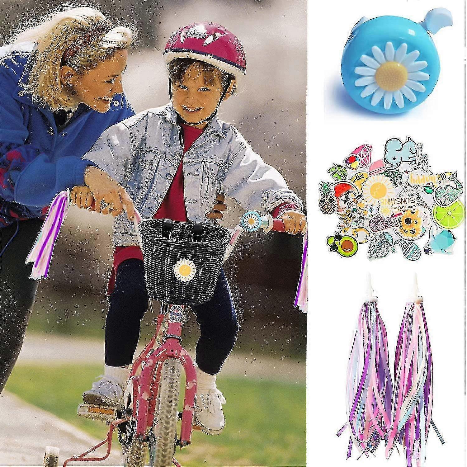 Woven Wicker Front Bicycle Basket for Kids with Handlebar Streamers Accessory Set